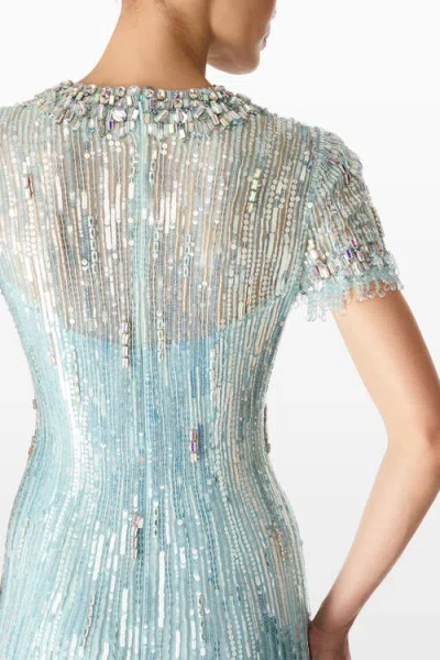 Jenny Packham Nova Sequin-embellished Keyhole-neck Maxi Dress In Blue