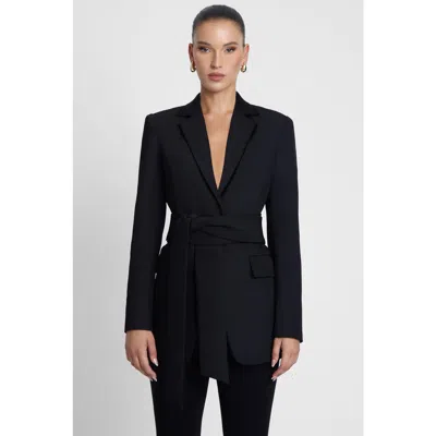 Leau Classic Column Tailored Belted Blazer In Black