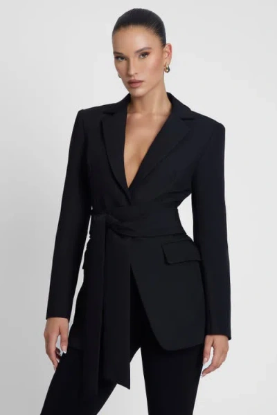 Leau Classic Column Tailored Belted Blazer In Black