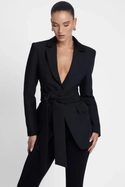 Leau Classic Column Tailored Belted Blazer In Black