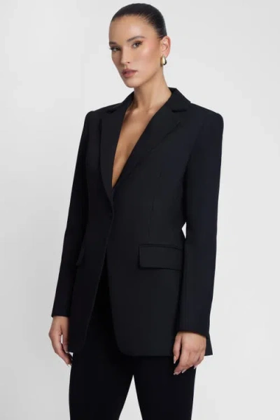 Leau Classic Column Tailored Belted Blazer In Black