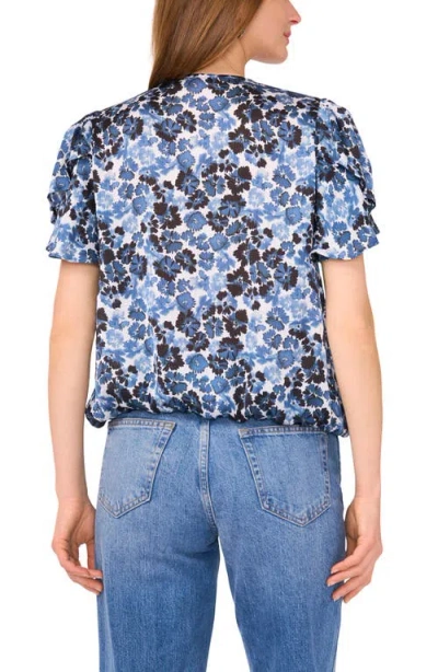 Vince Camuto Floral Print Tulip Sleeve Wrap Top In Blue