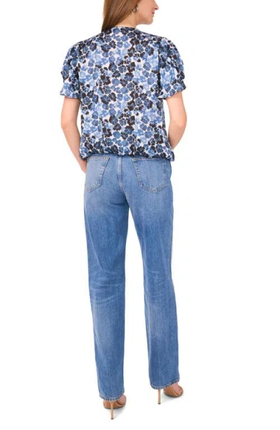 Vince Camuto Floral Print Tulip Sleeve Wrap Top In Blue