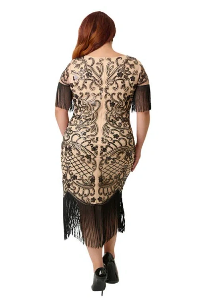 Unique Vintage Plus Size Beaded Nadine Fringe Flapper Dress In Multi