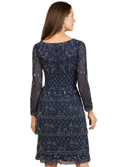 Lara New York Knee Length, Long Sleeve Cocktail Dress In Blue