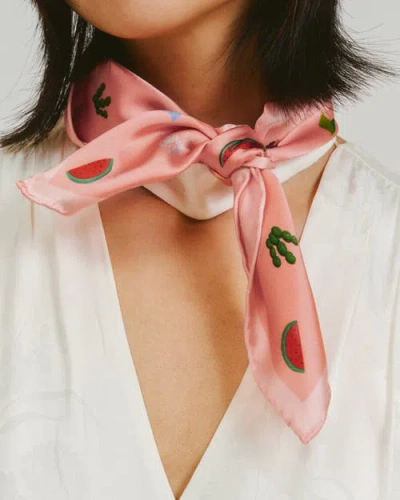 Lost Pattern Nyc "frida's Desert Bloom" Silk Bandana Scarf In Pink