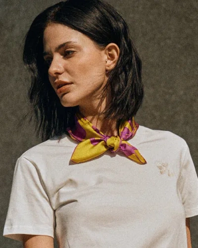 Lost Pattern Nyc "tropical Bliss" Silk Bandana Scarf In Yellow