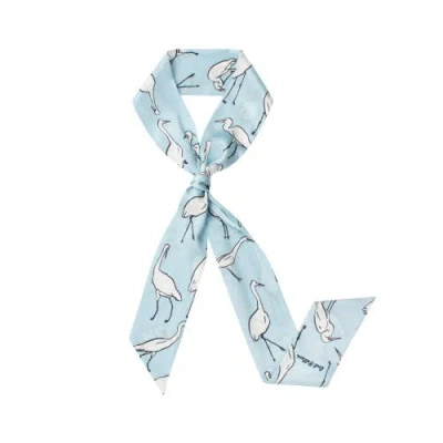 Lost Pattern Nyc "little Egret" Silk Neck Bow Scarf In Blue