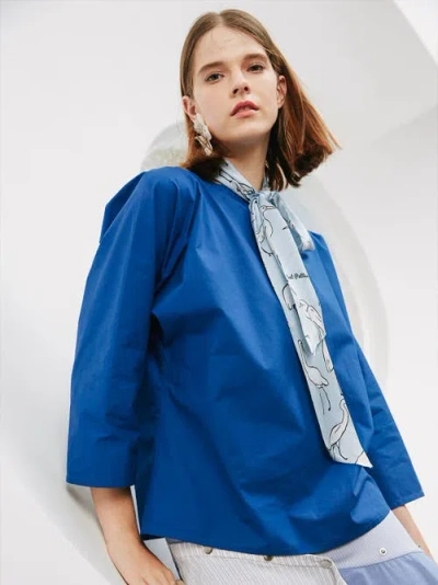 Lost Pattern Nyc "little Egret" Silk Neck Bow Scarf In Blue