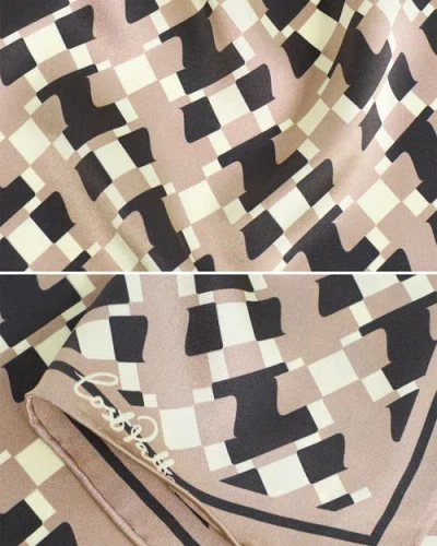 Lost Pattern Nyc "houndstooth Moderne" Silk Bandana Scarf In Neutral