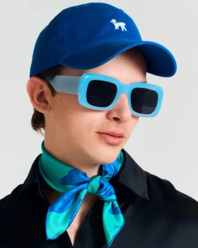 Lost Pattern Nyc "tropical Bliss" Silk Bandana Scarf In Blue