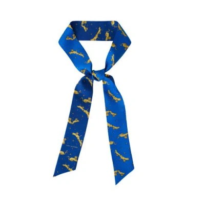 Lost Pattern Nyc "journey" Silk Twill Skinny Scarf By Shantall Lacayo In Blue