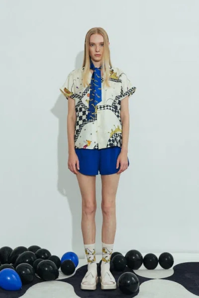 Lost Pattern Nyc "journey" Silk Twill Skinny Scarf By Shantall Lacayo In Blue