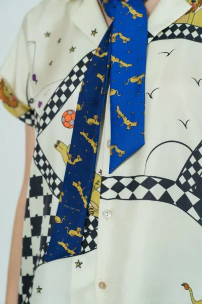 Lost Pattern Nyc "journey" Silk Twill Skinny Scarf By Shantall Lacayo In Blue