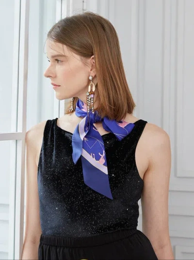 Lost Pattern Nyc "antelope" Silk Skinny Scarf In Blue