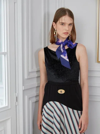 Lost Pattern Nyc "antelope" Silk Skinny Scarf In Blue