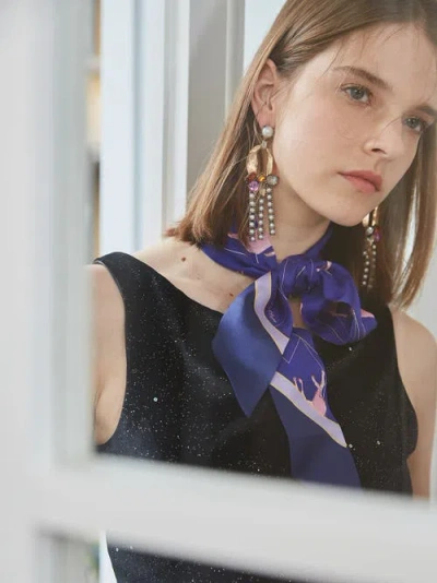 Lost Pattern Nyc "antelope" Silk Skinny Scarf In Blue