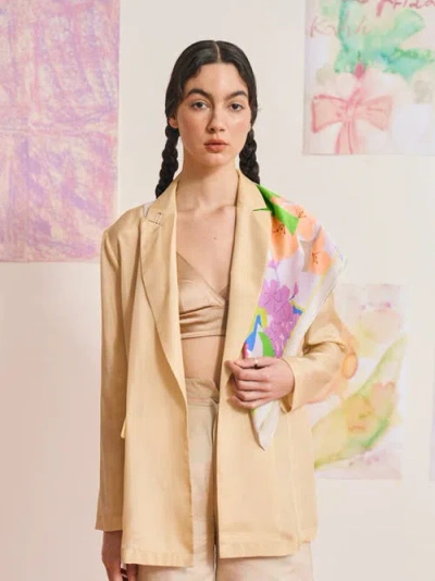 Lost Pattern Nyc Frida X Lost Pattern "frida's Garden" Silk Bandana Scarf In Pink