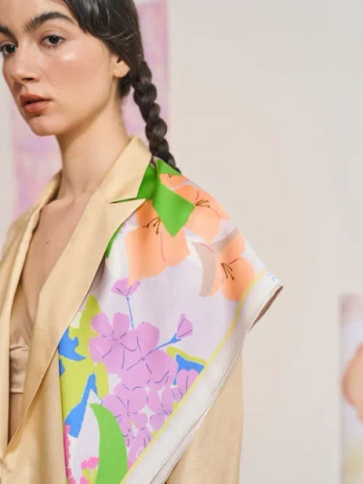 Lost Pattern Nyc Frida X Lost Pattern "frida's Garden" Silk Bandana Scarf In Pink