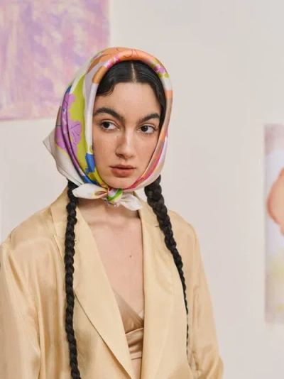Lost Pattern Nyc Frida X Lost Pattern "frida's Garden" Silk Bandana Scarf In Pink