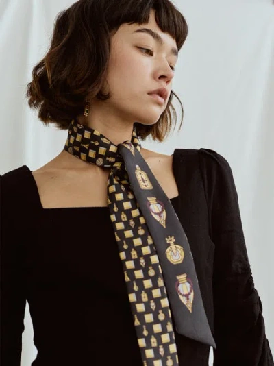 Lost Pattern Nyc "amora" Silk Skinny Scarf In Black