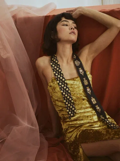 Lost Pattern Nyc "amora" Silk Skinny Scarf In Black