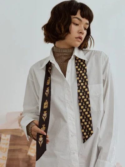 Lost Pattern Nyc "amora" Silk Skinny Scarf In Black