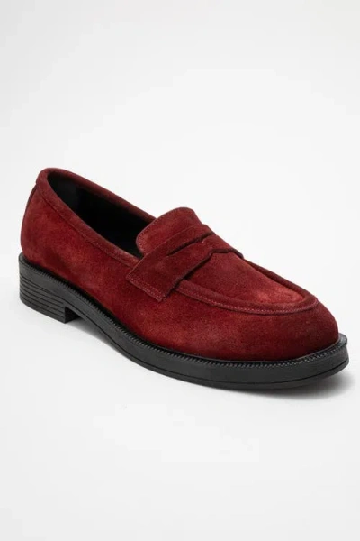 Forever & Always Shoes Bree Platform Penny Leather Loafer In Burgundy