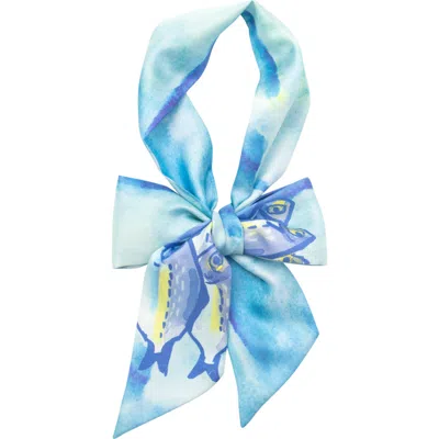 Lost Pattern Nyc "blue Fin" Silk Skinny Scarf In Blue