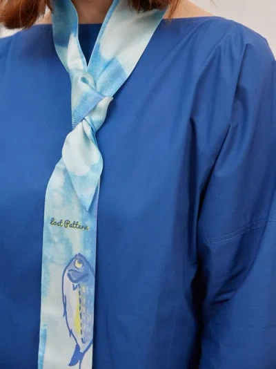 Lost Pattern Nyc "blue Fin" Silk Skinny Scarf In Blue