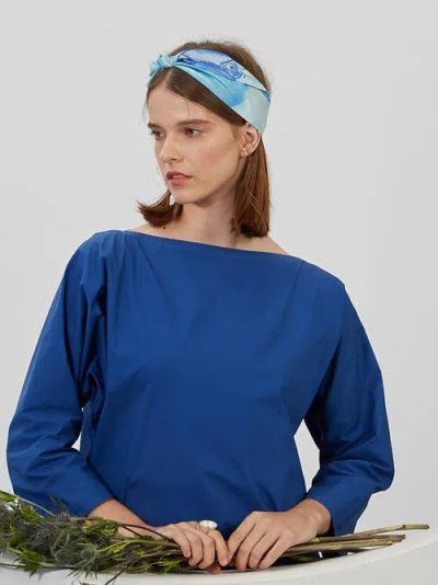 Lost Pattern Nyc "blue Fin" Silk Skinny Scarf In Blue
