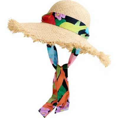 Lost Pattern Nyc "cartagena" Straw Hat With Ribbon Tie In Neutral