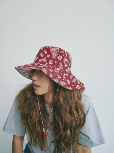 Lost Pattern Nyc "paisley" Cotton Reversible Sun Hat In Pink