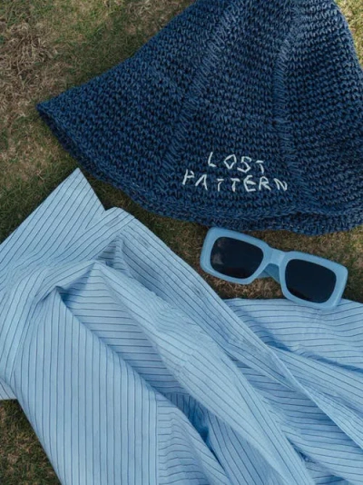 Lost Pattern Nyc "wanderlight" Packable Straw Hat In Blue