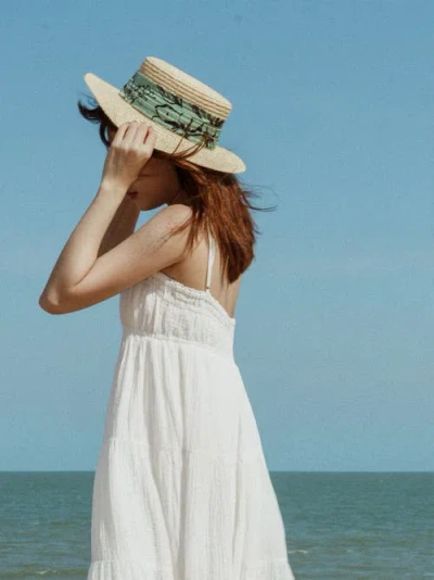 Lost Pattern Nyc "la Isla" Straw Hat With Ribbon Band In Neutral