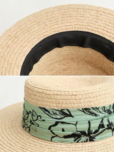 Lost Pattern Nyc "la Isla" Straw Hat With Ribbon Band In Neutral