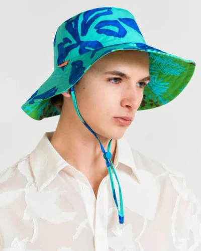 Lost Pattern Nyc "tropical Bliss" Reversible Sun Hat In Blue