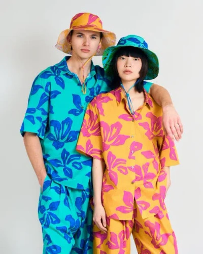 Lost Pattern Nyc "tropical Bliss" Reversible Sun Hat In Blue