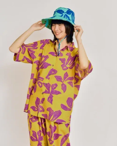 Lost Pattern Nyc "tropical Bliss" Reversible Sun Hat In Blue