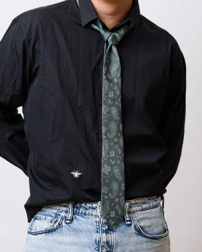 Lost Pattern Nyc "paisley" Silk Jacquard Tie In Green