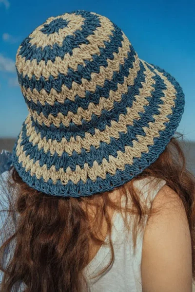 Lost Pattern Nyc "linea" Packable Straw Hat In Blue