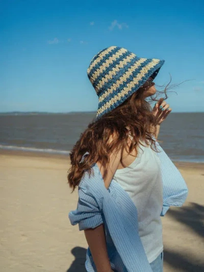 Lost Pattern Nyc "linea" Packable Straw Hat In Blue