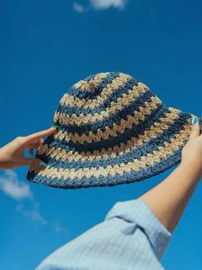 Lost Pattern Nyc "linea" Packable Straw Hat In Blue