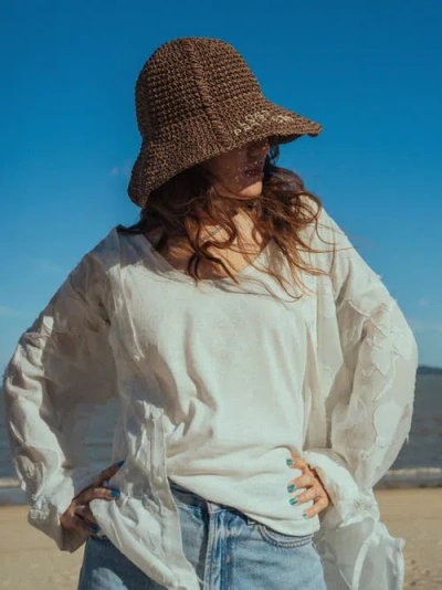 Lost Pattern Nyc "wanderlight" Packable Straw Hat In Brown