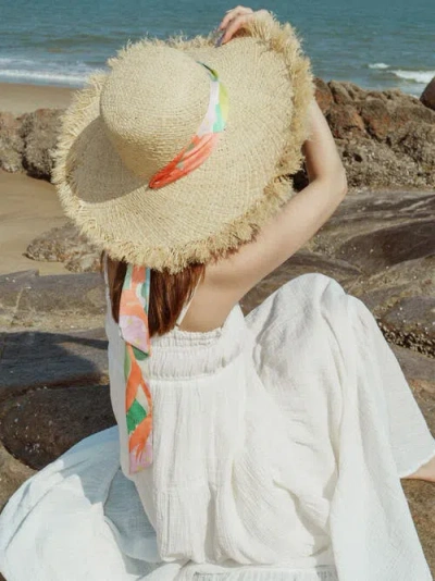 Lost Pattern Nyc "cartagena" Straw Hat With Ribbon Tie In Neutral