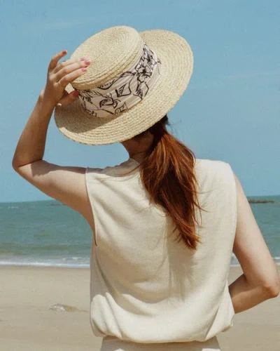 Lost Pattern Nyc "la Isla" Straw Hat With Ribbon Band In Neutral