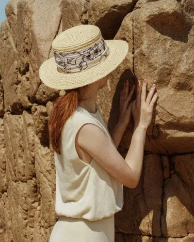 Lost Pattern Nyc "la Isla" Straw Hat With Ribbon Band In Neutral