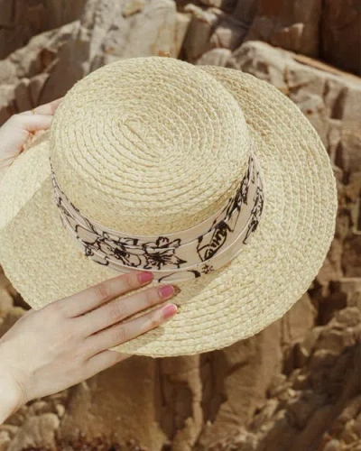 Lost Pattern Nyc "la Isla" Straw Hat With Ribbon Band In Neutral