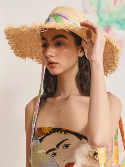 Lost Pattern Nyc Frida X Lost Pattern "frida's Garden" Straw Hat With Ribbon Tie In Neutral