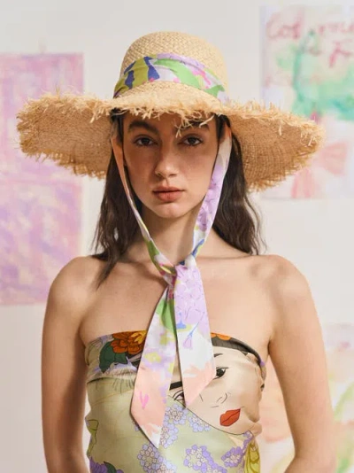 Lost Pattern Nyc Frida X Lost Pattern "frida's Garden" Straw Hat With Ribbon Tie In Neutral
